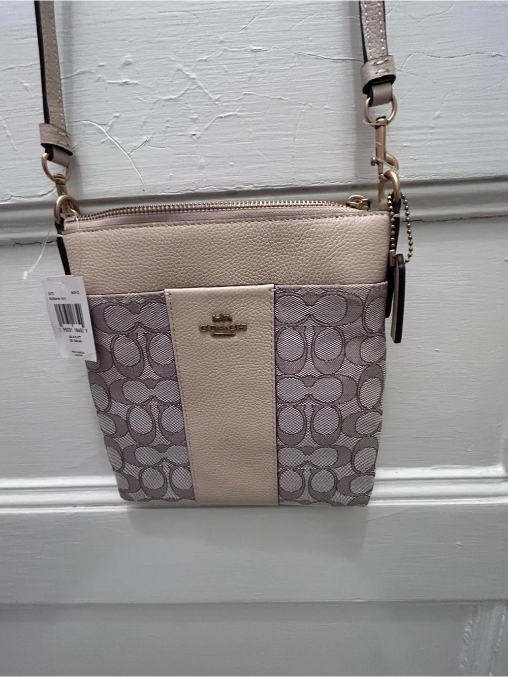 NWT! COACH Signature Jacquard Kitt Stone Ivory Messenger Crossbody Bag